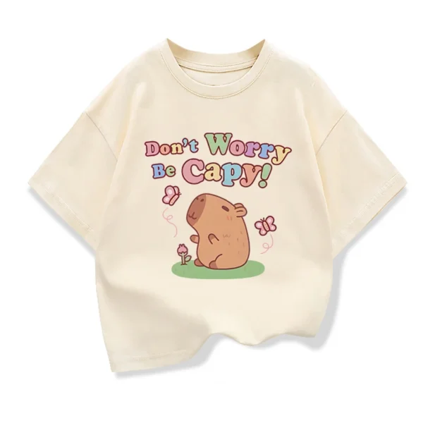 Capybara Cartoon Print Kids Short Sleeve Summer Top Cute Girl's T-shirt Cool Boy's Shirt Children's Clothing - Image 3