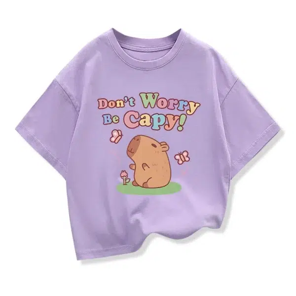 Capybara Cartoon Print Kids Short Sleeve Summer Top Cute Girl's T-shirt Cool Boy's Shirt Children's Clothing - Image 4