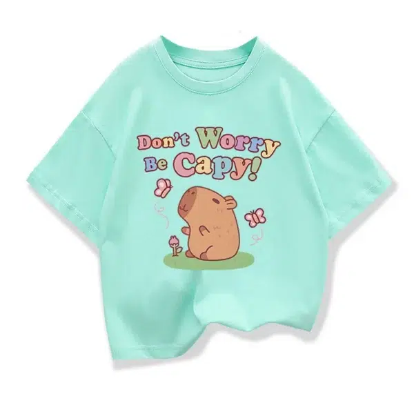 Capybara Cartoon Print Kids Short Sleeve Summer Top Cute Girl's T-shirt Cool Boy's Shirt Children's Clothing